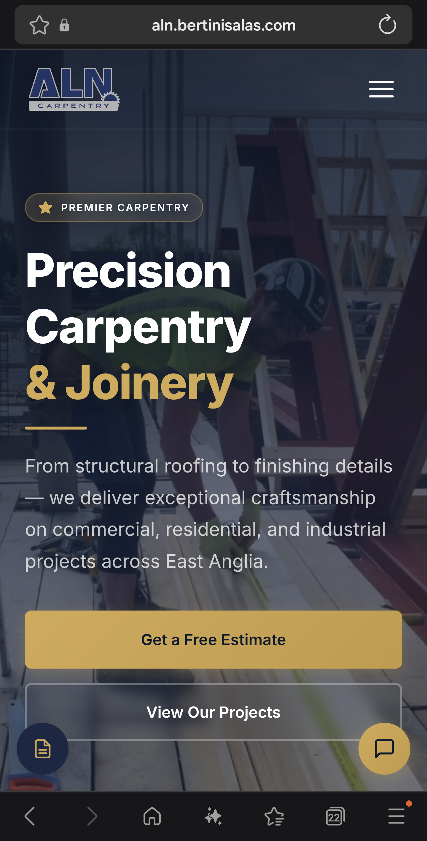 ALN Carpentry — Mobile homepage