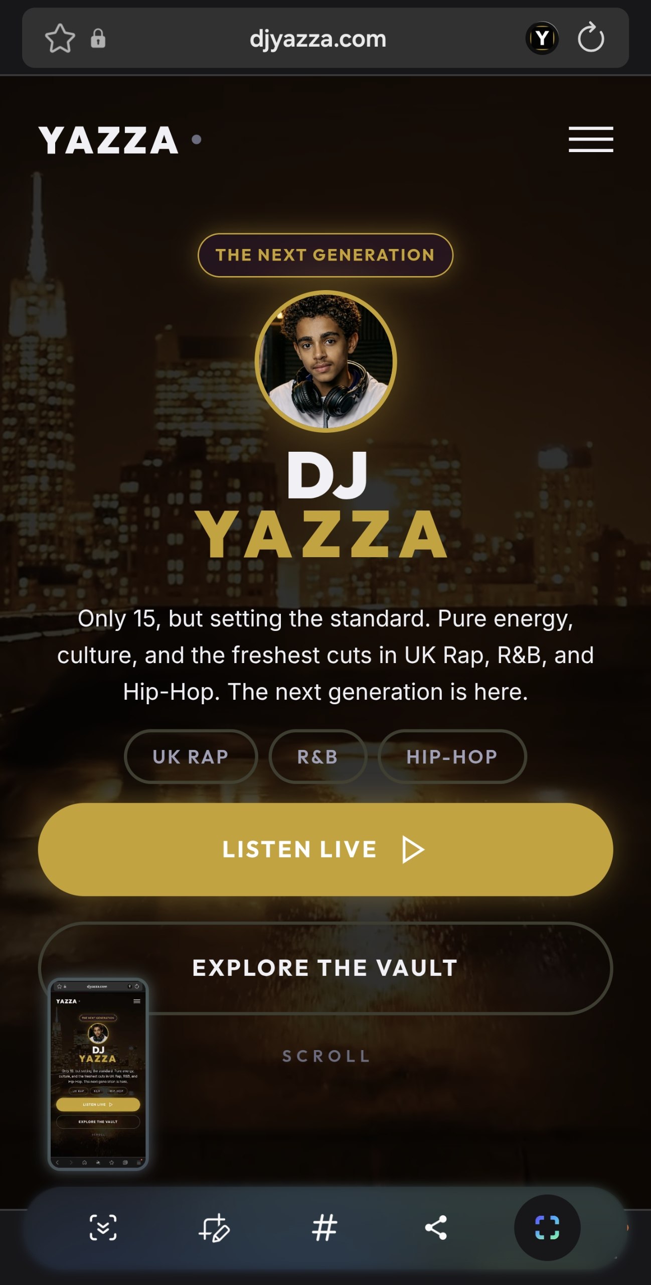 DJ Yazza mobile landing page