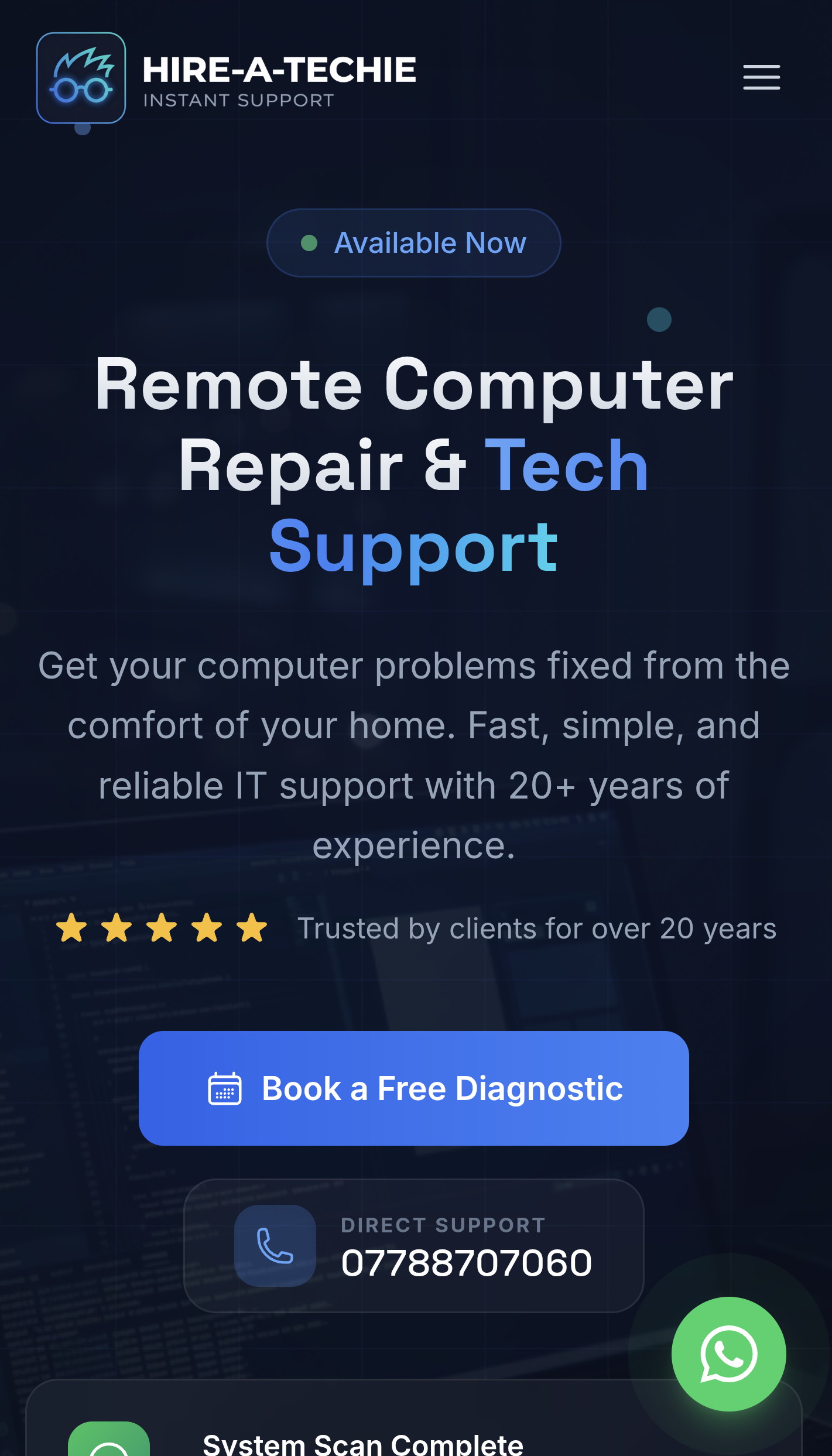Hire-A-Techie — Mobile homepage